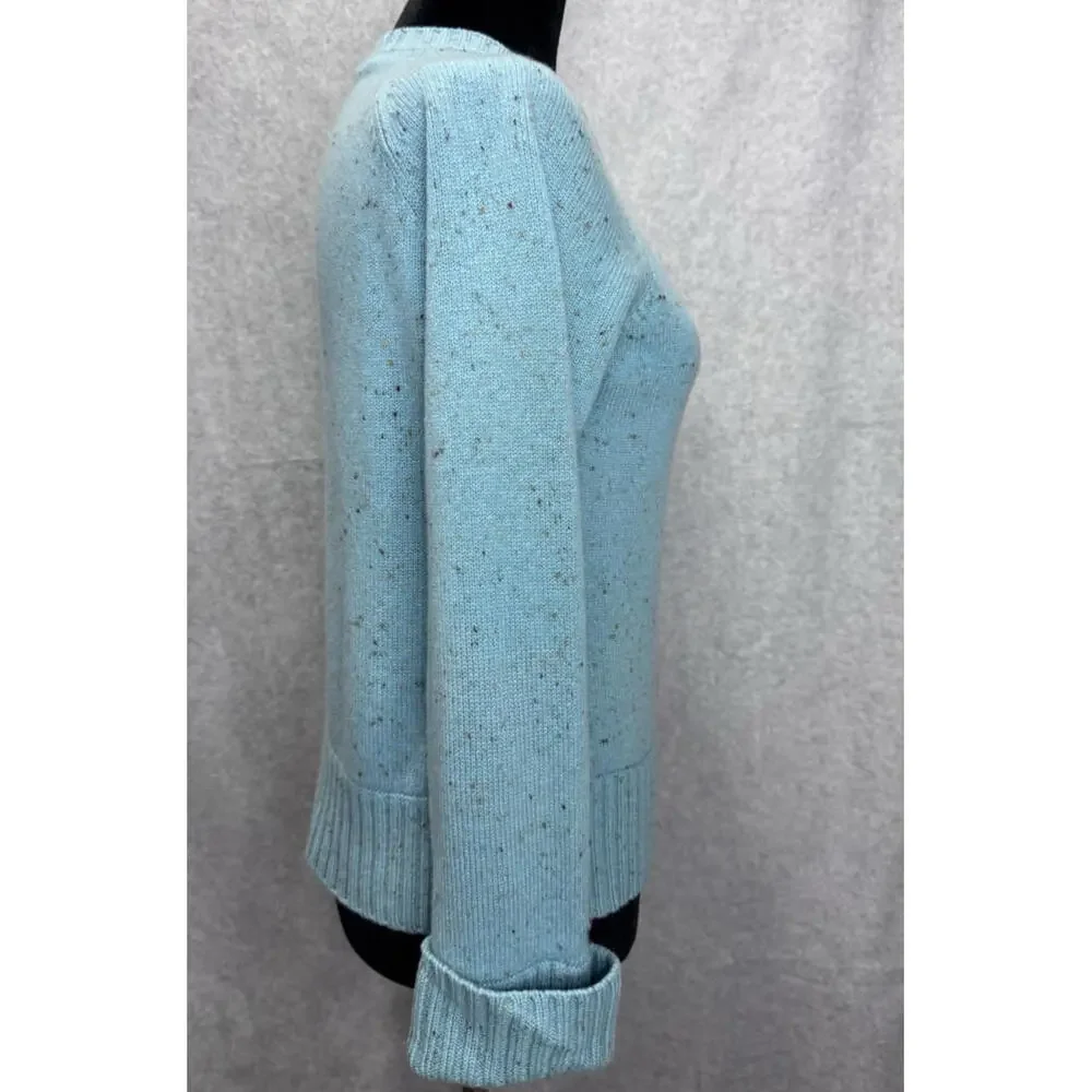 Kinross 100% Cashmere Speckled Teal V-neck woman's Sweater Medium Cottagecore